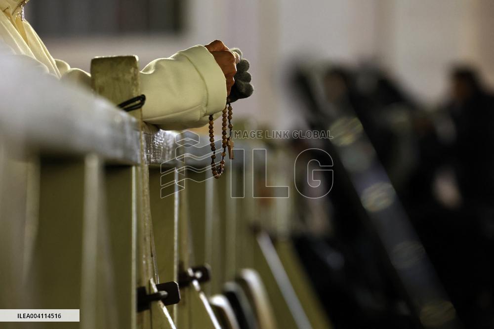 Religion: Cardinal Arthur Roche leads the recitation of the Holy Rosary for Pope Francis on March 04, 2025