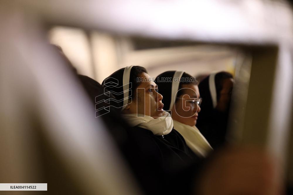 Religion: Cardinal Arthur Roche leads the recitation of the Holy Rosary for Pope Francis on March 04, 2025