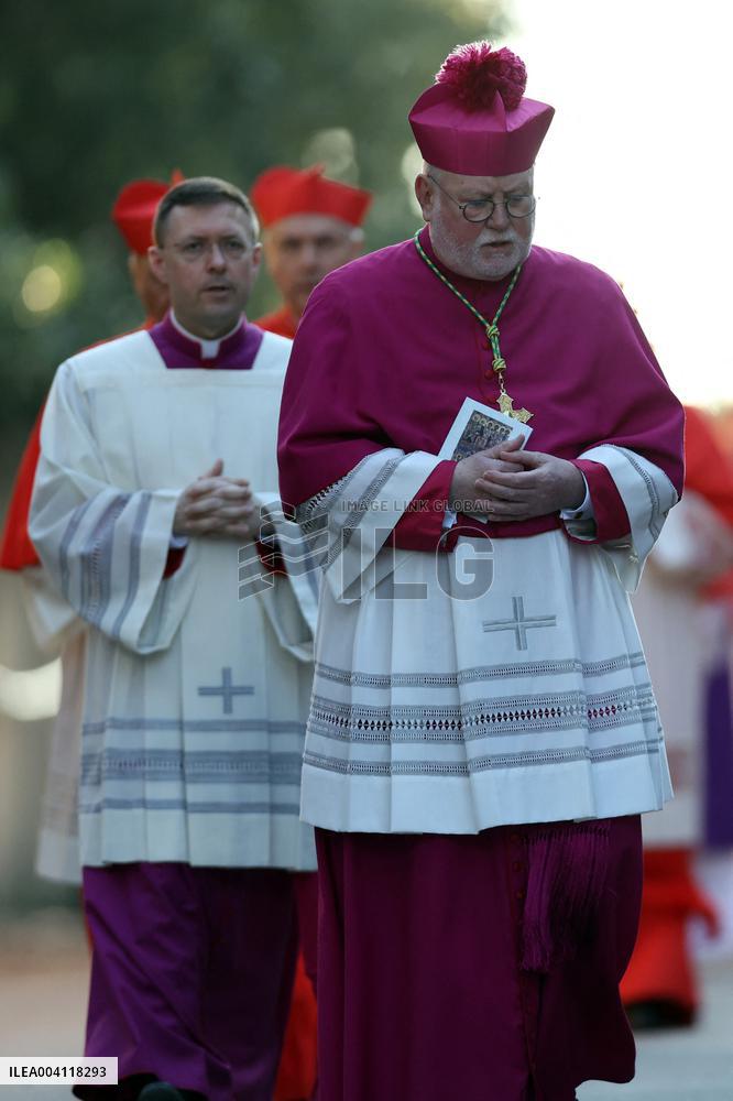 Religion: Cardinals and bishops preceded by the penitential procession from the Basilica of Sant'Anselmo towards the Basilica of