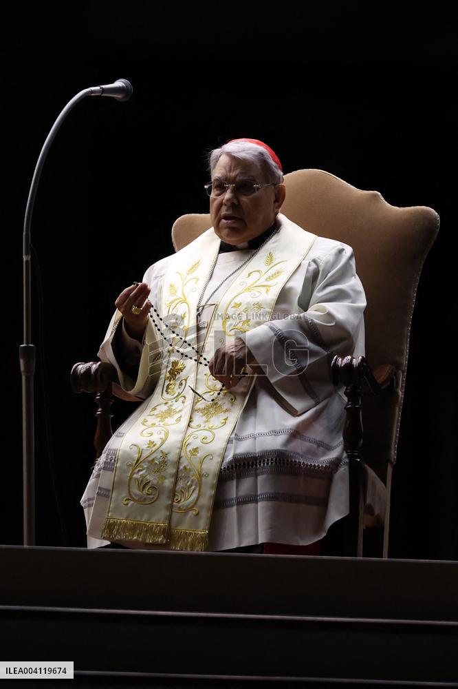 Religion: Cardinal Marcello Semeraro leads the recitation of the Holy Rosary for Pope Francis on March 05, 2025