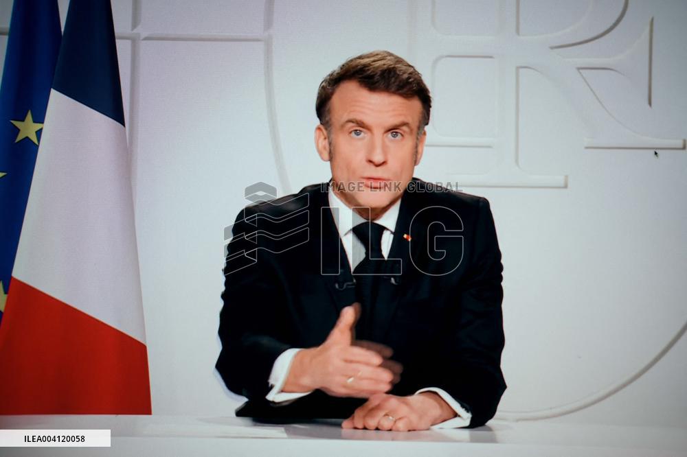 Emmanuel Macron addressing a live interview on French TV - Paris AJ