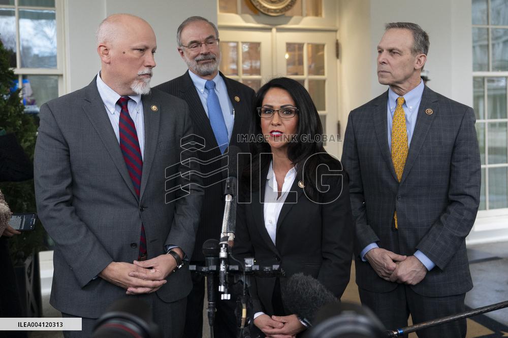 Members of the House Freedom Caucus speak to the media