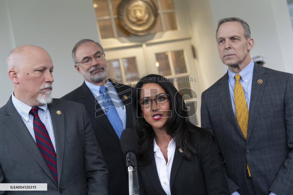 Members of the House Freedom Caucus speak to the media