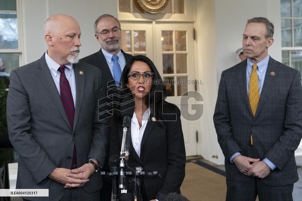 Members of the House Freedom Caucus speak to the media