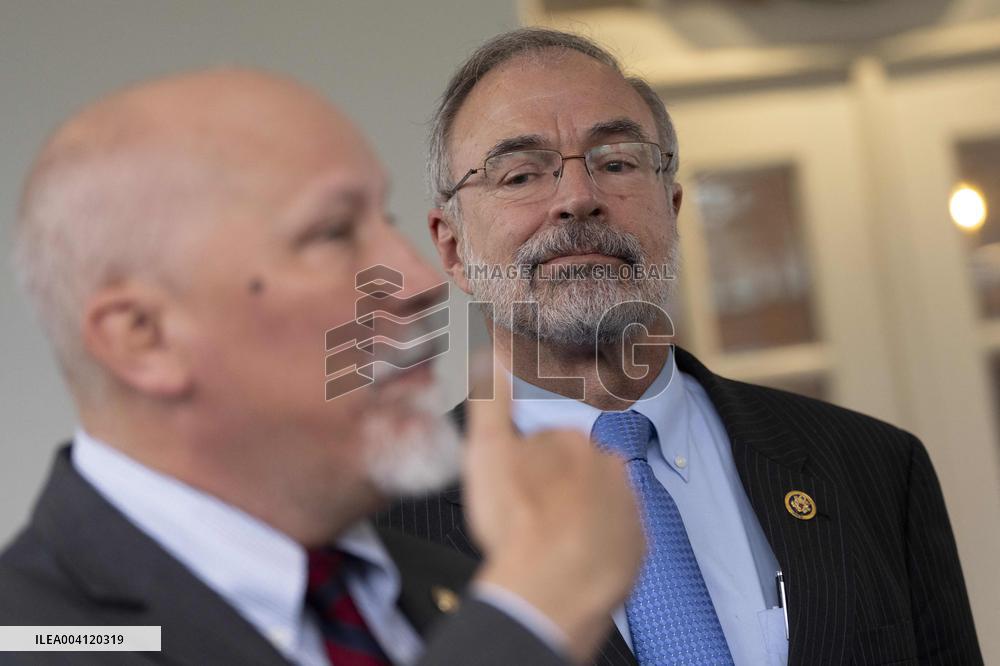 Members of the House Freedom Caucus speak to the media