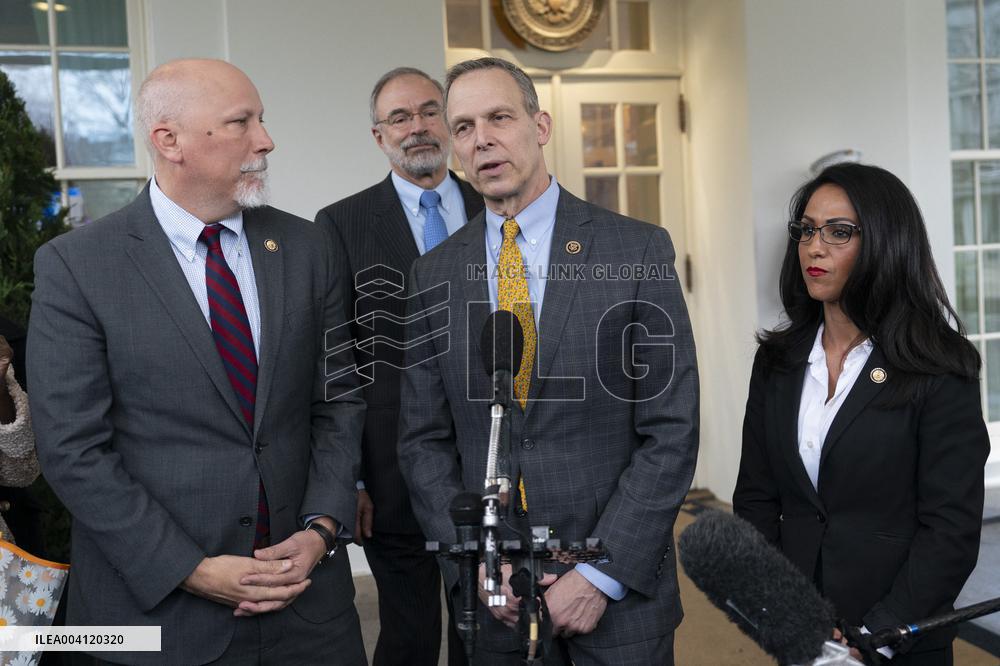 Members of the House Freedom Caucus speak to the media