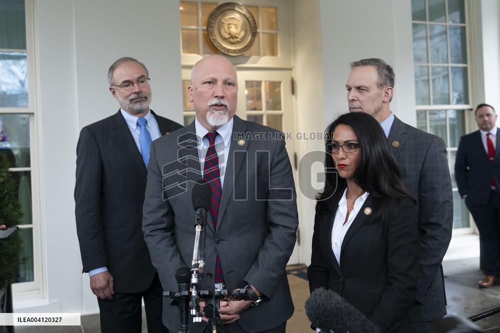 Members of the House Freedom Caucus speak to the media