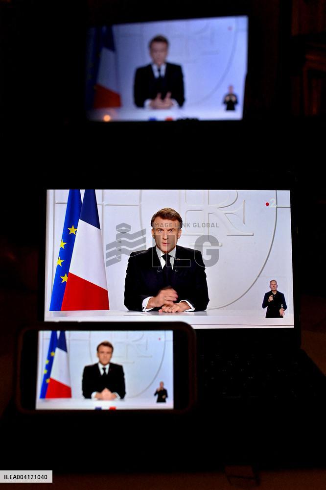 President Macron Addressing A Live Interview On French TV - Paris