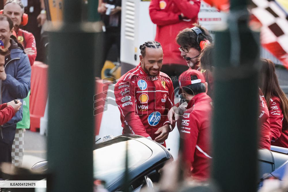 Leclerc and Hamilton at Scuderia Ferrari HP Drivers Presentation in Milan