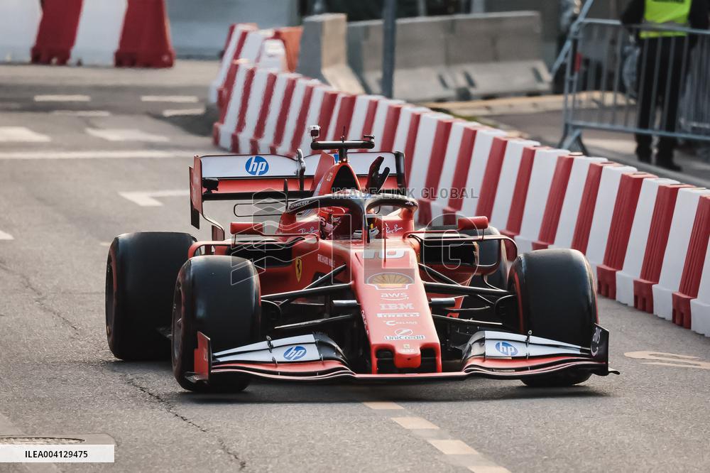 Leclerc and Hamilton at Scuderia Ferrari HP Drivers Presentation in Milan