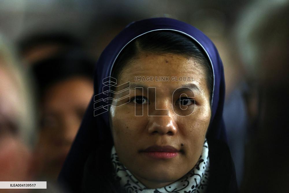 Religion: Cardinal Michael Czerny, leads the Rosary for the Pope's health in St. Peter's Square on March 8, 2025