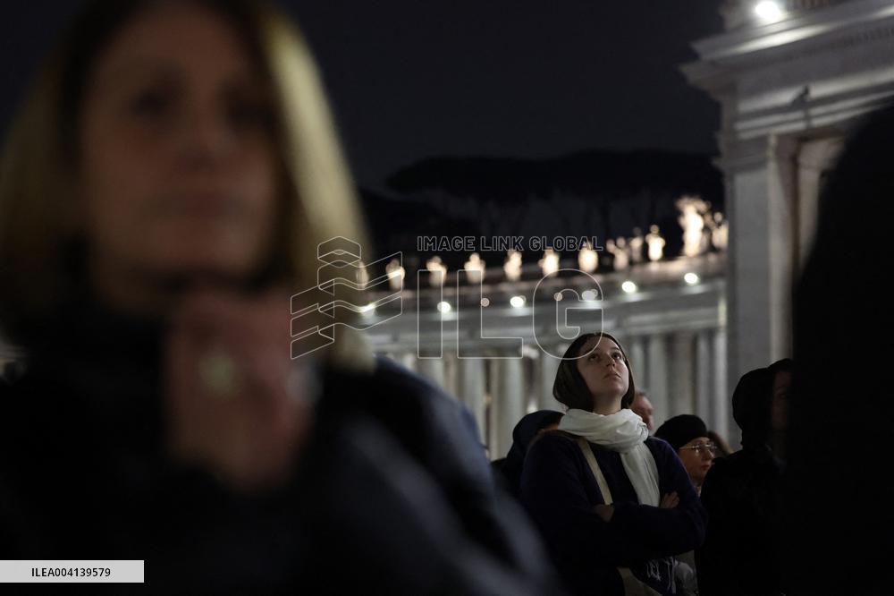 Religion: Cardinal Michael Czerny, leads the Rosary for the Pope's health in St. Peter's Square on March 8, 2025