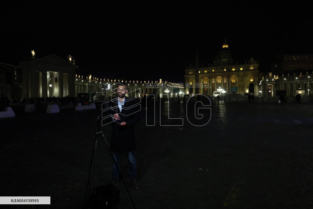 Religion: Cardinal Michael Czerny, leads the Rosary for the Pope's health in St. Peter's Square on March 8, 2025