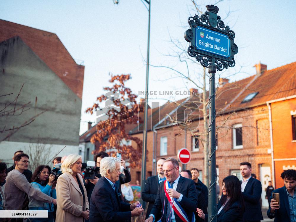 Marine Le Pen Attends The inauguration of Brigitte Bardot Avenue - Henin-Beaumont