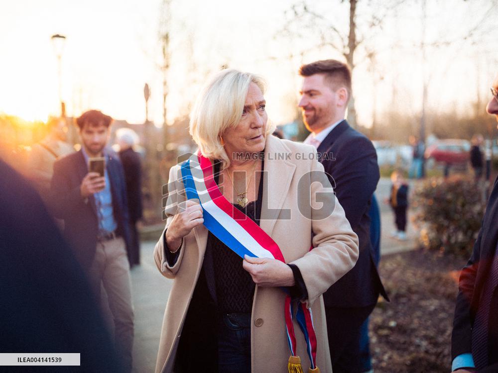 Marine Le Pen Attends The inauguration of Brigitte Bardot Avenue - Henin-Beaumont