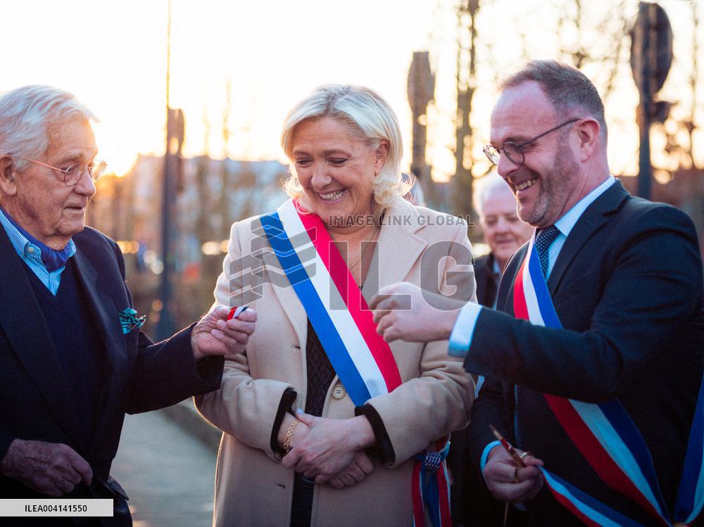 Marine Le Pen Attends The inauguration of Brigitte Bardot Avenue - Henin-Beaumont