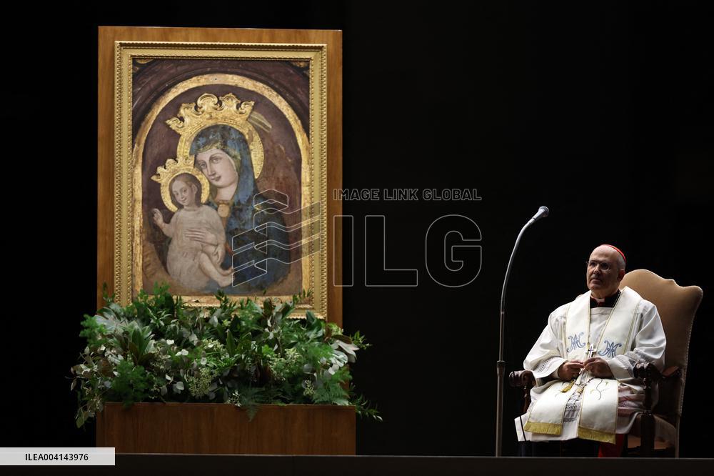 Religion: Cardinal José Tolentino de Mendonca, leads the Rosary for the Pope's health in St. Peter's Square on March 9, 2025