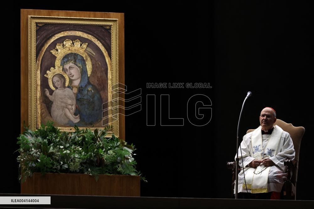 Religion: Cardinal José Tolentino de Mendonca, leads the Rosary for the Pope's health in St. Peter's Square on March 9, 2025