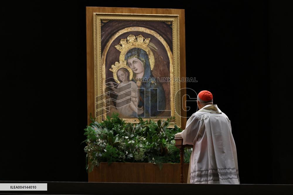 Religion: Cardinal José Tolentino de Mendonca, leads the Rosary for the Pope's health in St. Peter's Square on March 9, 2025