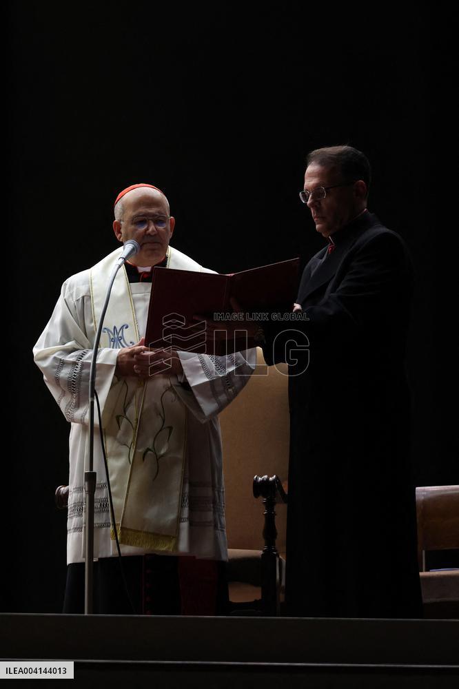 Religion: Cardinal José Tolentino de Mendonca, leads the Rosary for the Pope's health in St. Peter's Square on March 9, 2025