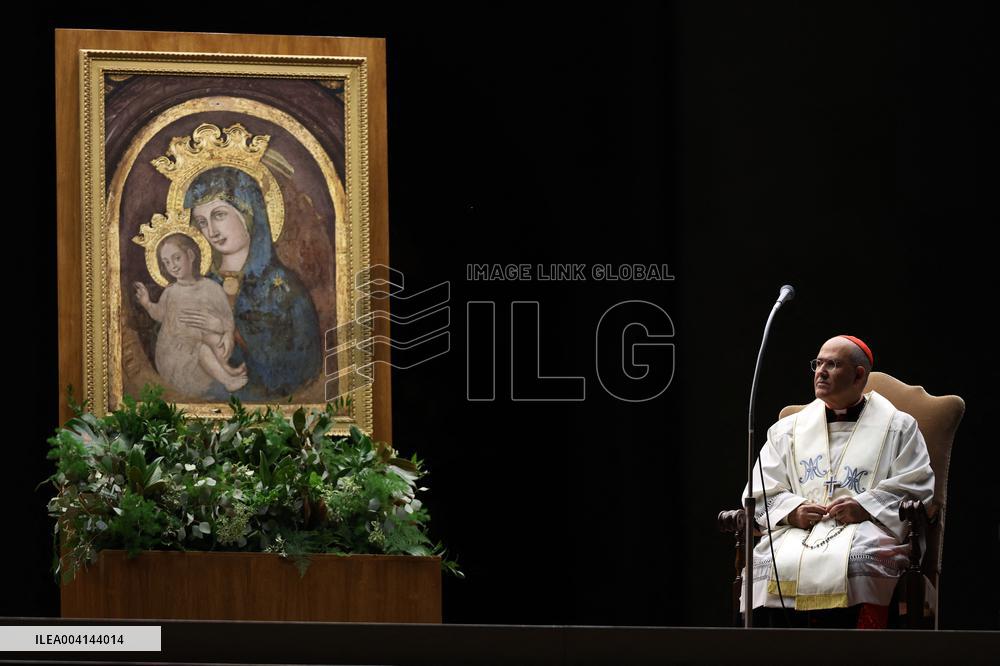 Religion: Cardinal José Tolentino de Mendonca, leads the Rosary for the Pope's health in St. Peter's Square on March 9, 2025
