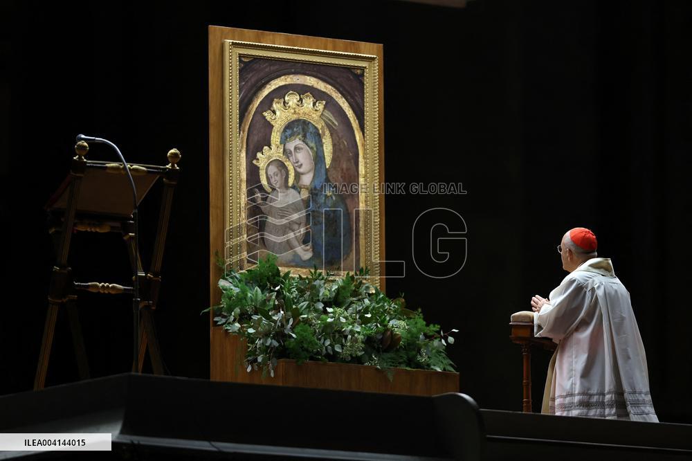Religion: Cardinal José Tolentino de Mendonca, leads the Rosary for the Pope's health in St. Peter's Square on March 9, 2025