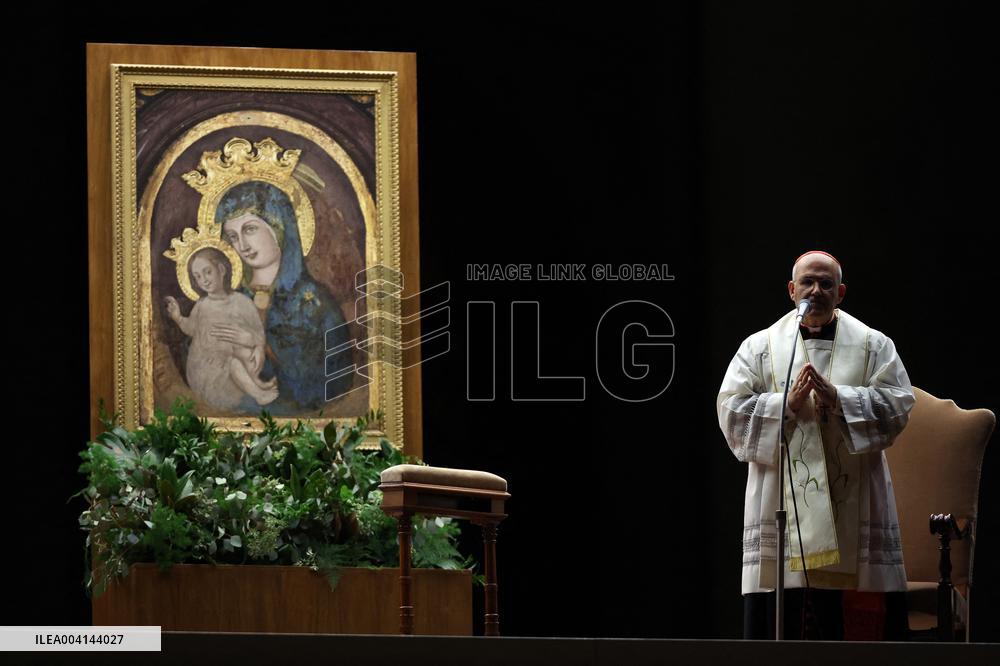 Religion: Cardinal José Tolentino de Mendonca, leads the Rosary for the Pope's health in St. Peter's Square on March 9, 2025