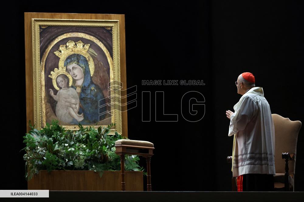 Religion: Cardinal José Tolentino de Mendonca, leads the Rosary for the Pope's health in St. Peter's Square on March 9, 2025