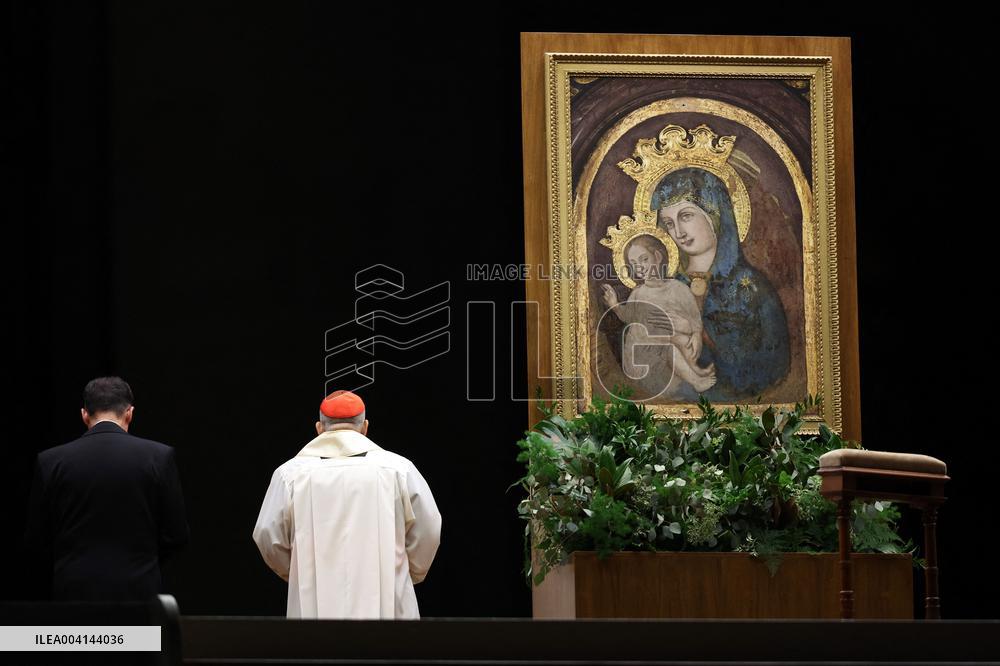 Religion: Cardinal José Tolentino de Mendonca, leads the Rosary for the Pope's health in St. Peter's Square on March 9, 2025