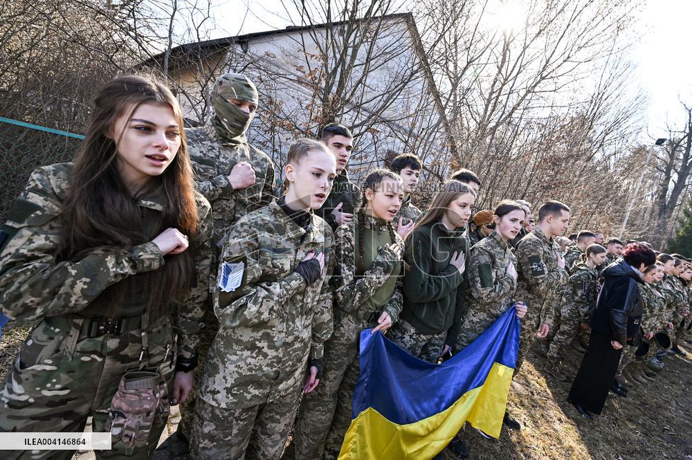 Lviv schoolchildren compete outside Roman Shukhevych Museum