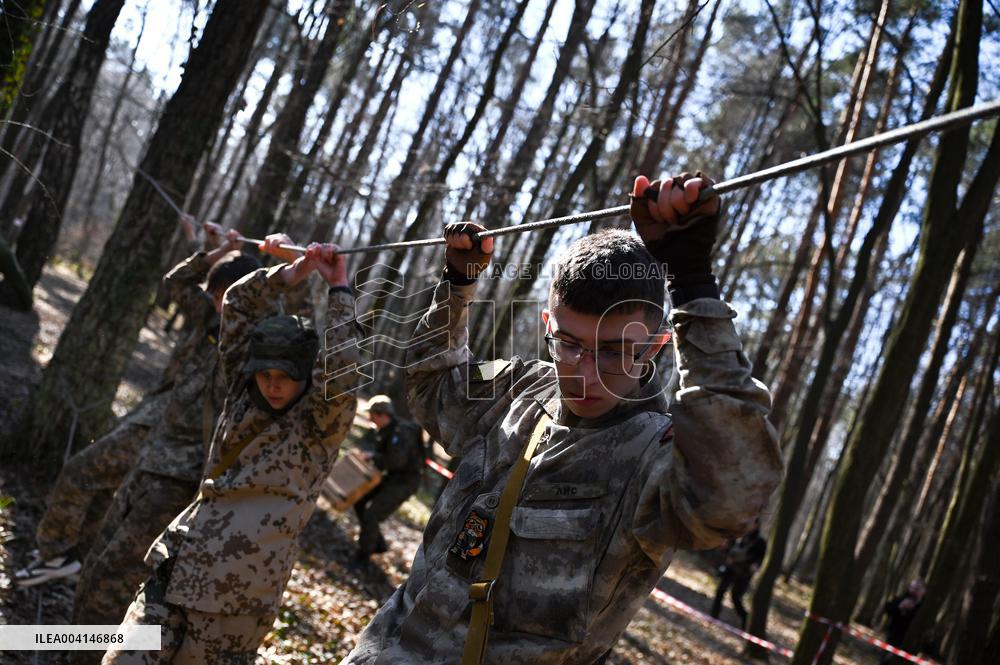 Lviv schoolchildren compete outside Roman Shukhevych Museum