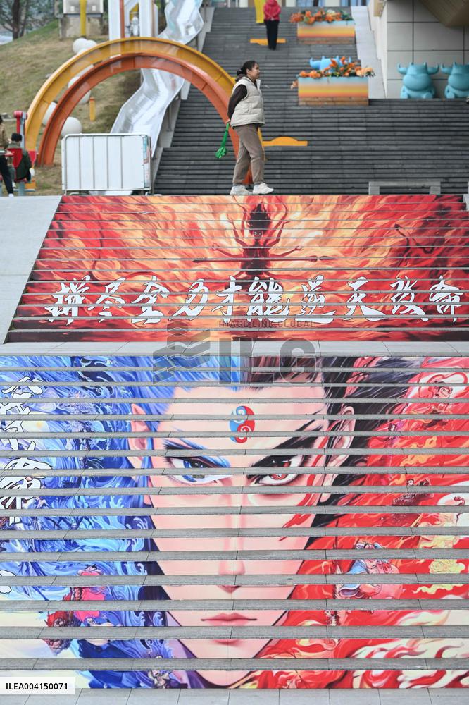 Movie Ne Zha Theme Graffiti Painting in Nanning