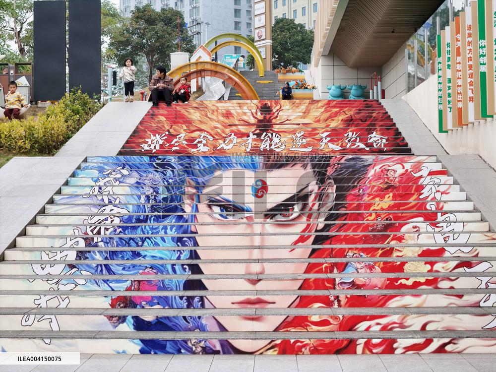 Movie Ne Zha Theme Graffiti Painting in Nanning