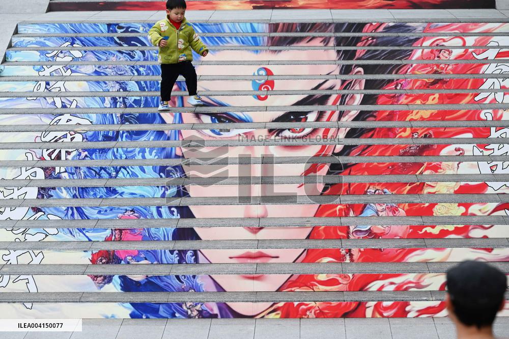 Movie Ne Zha Theme Graffiti Painting in Nanning