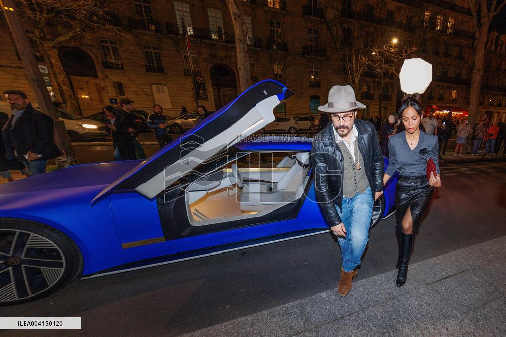 Zoe Saldana With Jaguar Type 00 electric concept car at Peninsula - Paris