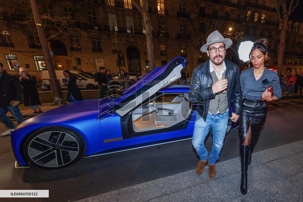 Zoe Saldana With Jaguar Type 00 electric concept car at Peninsula - Paris