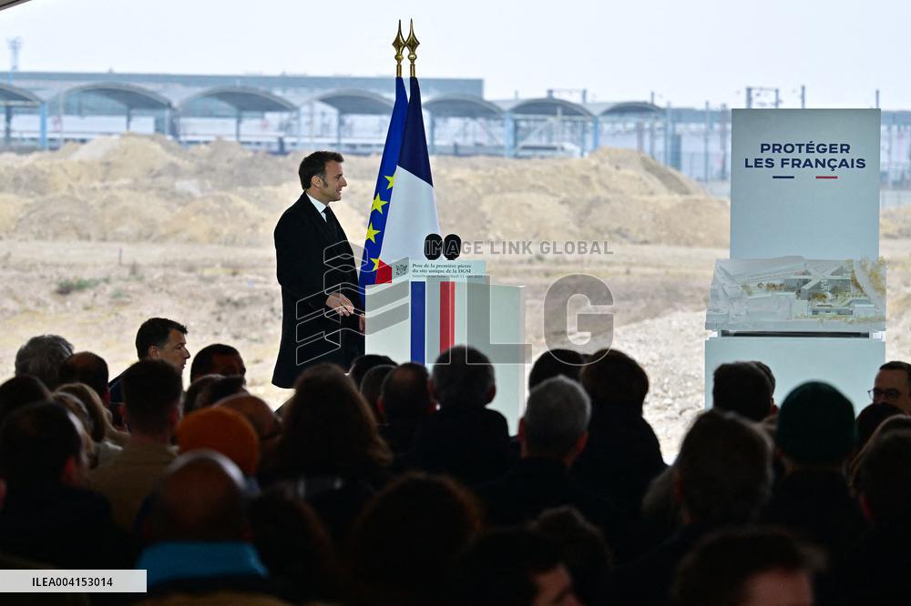 President Macron Lays The Foundation Stone For The New DGSI Site - Saint-Ouen