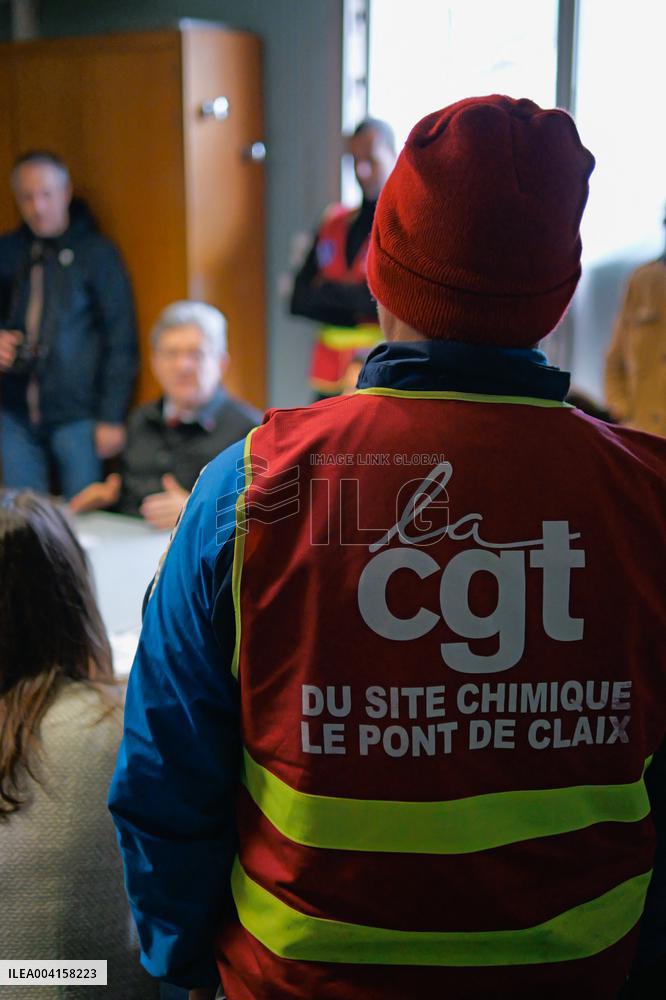 Melenchon Meets Union Members of The Vencorex Chemical Plant - Pont-de-Claix