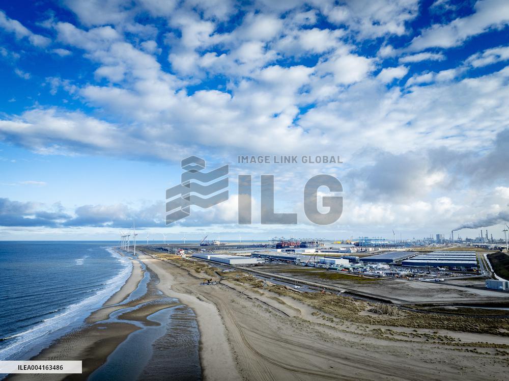 Windmills In Nature Along The Coastline Sea - Rotterdam