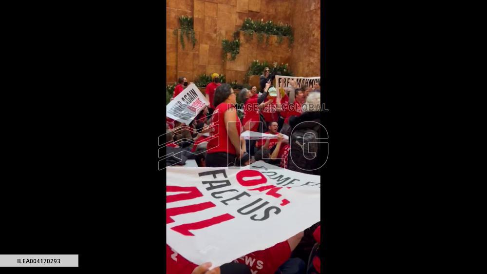 US: Protest against Detention of Mahmoud Khalil at Trump Tower