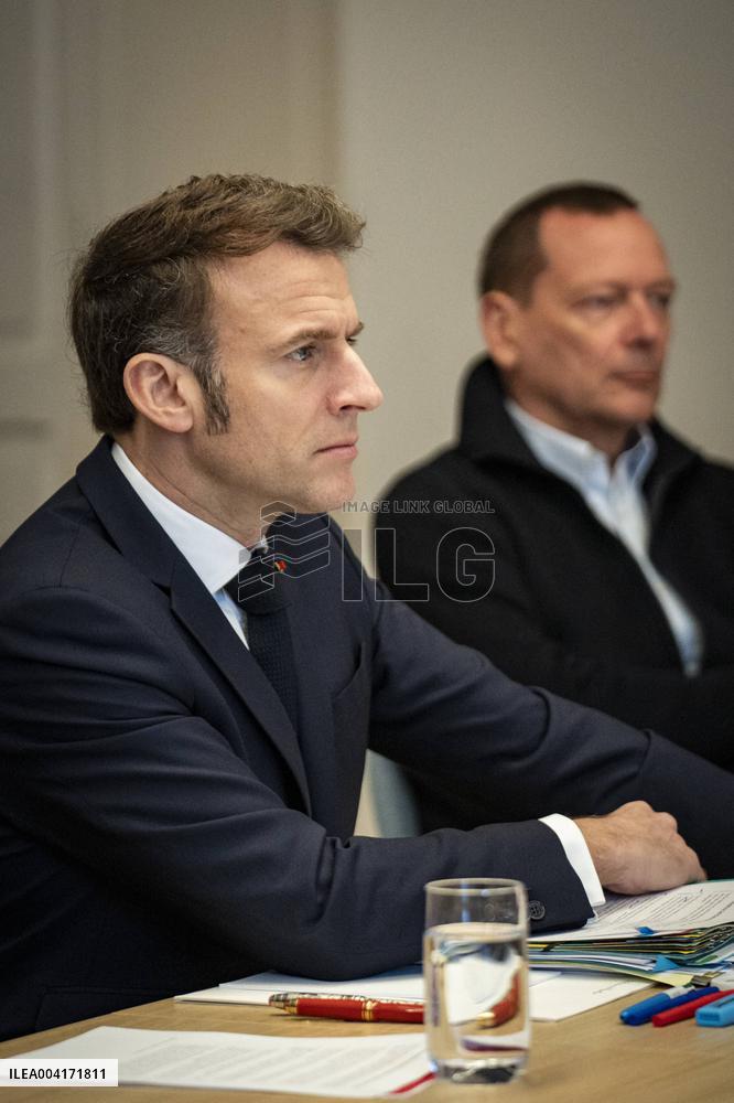 President Macron takes part in a videoconference for peace and security in Ukraine