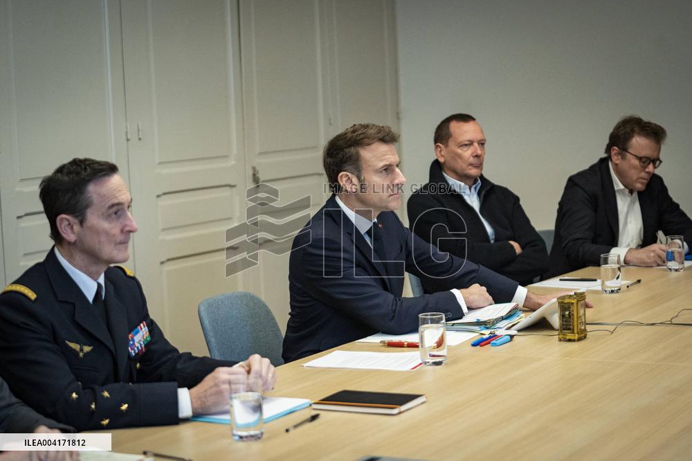President Macron takes part in a videoconference for peace and security in Ukraine