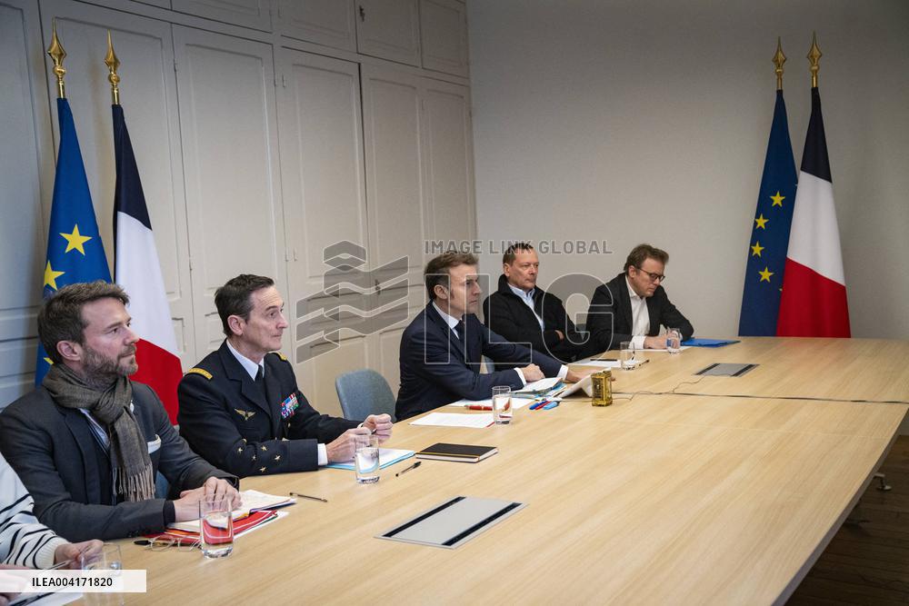 President Macron takes part in a videoconference for peace and security in Ukraine