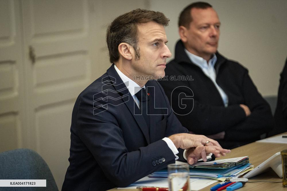 President Macron takes part in a videoconference for peace and security in Ukraine
