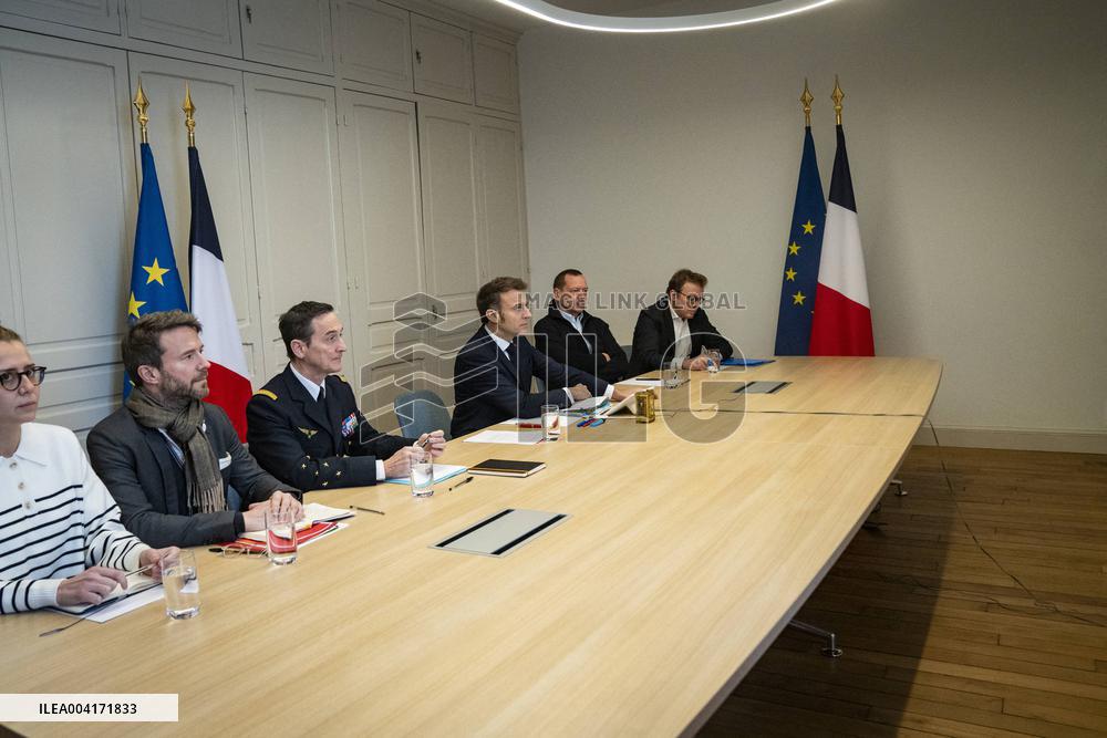 President Macron takes part in a videoconference for peace and security in Ukraine