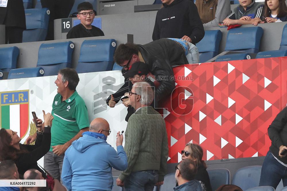 RUGBY: VIP ON THE STADN, WINNER OF SANREMO HOLLY DURING M6N GUINNESS SIX NATIONS 2025 -  match ITALY vs IRELAND at Oympic stadiu
