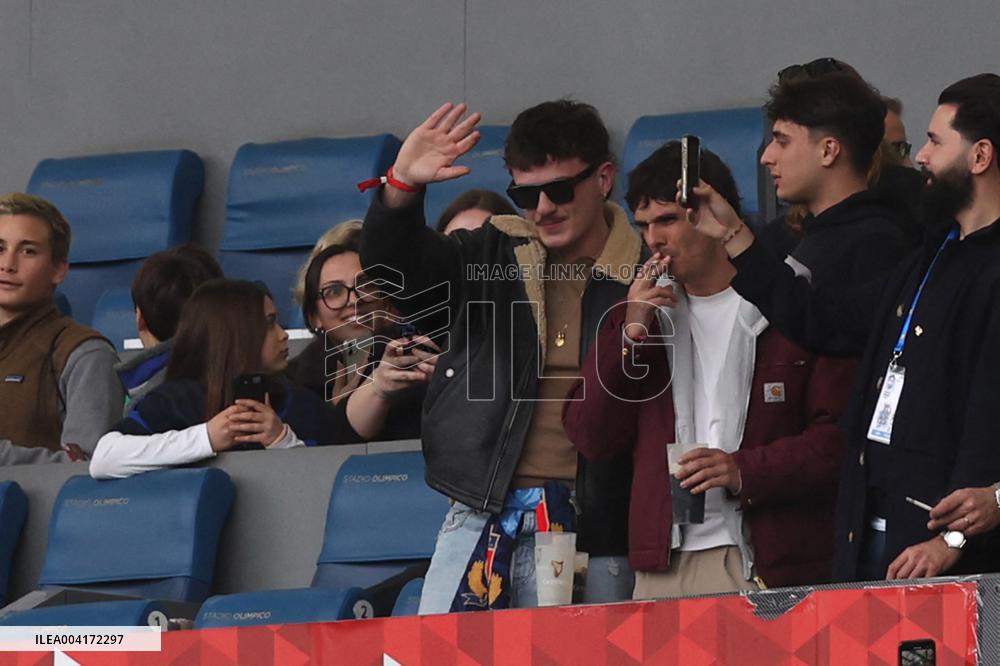 RUGBY: VIP ON THE STADN, WINNER OF SANREMO HOLLY DURING M6N GUINNESS SIX NATIONS 2025 -  match ITALY vs IRELAND at Oympic stadiu