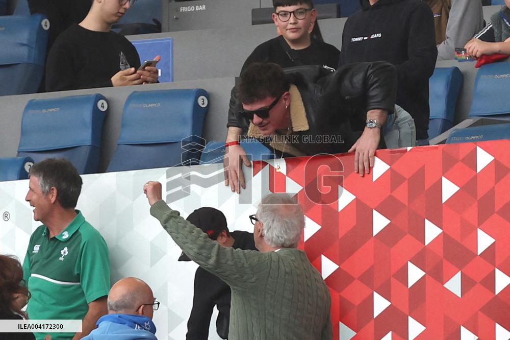 RUGBY: VIP ON THE STADN, WINNER OF SANREMO HOLLY DURING M6N GUINNESS SIX NATIONS 2025 -  match ITALY vs IRELAND at Oympic stadiu