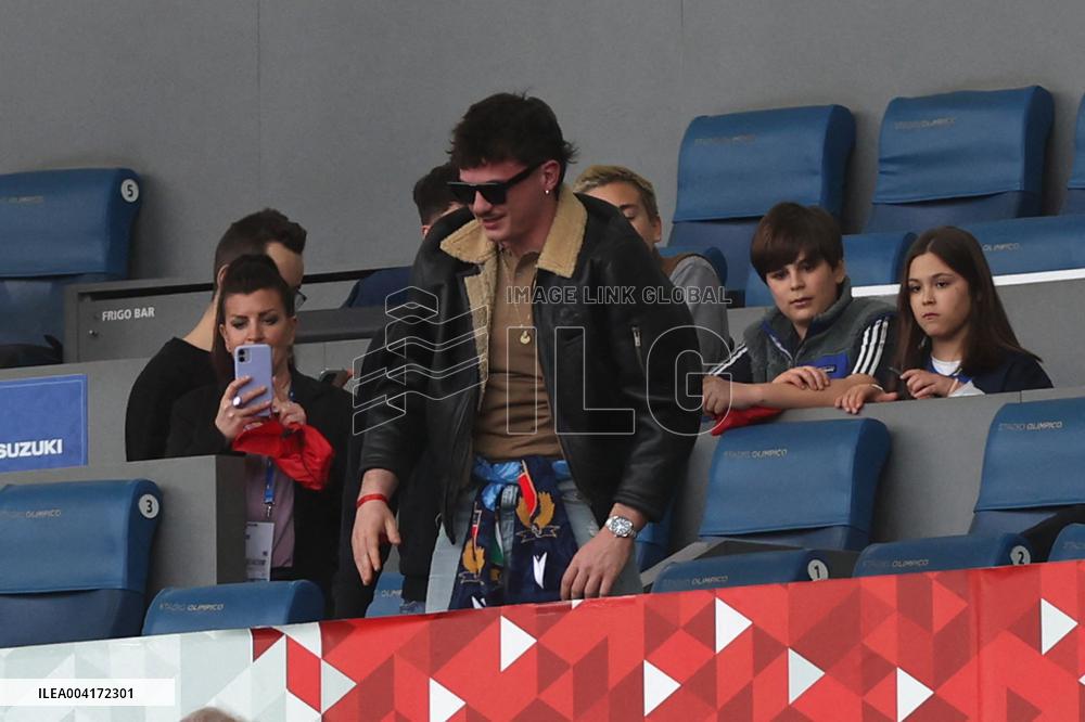 RUGBY: VIP ON THE STADN, WINNER OF SANREMO HOLLY DURING M6N GUINNESS SIX NATIONS 2025 -  match ITALY vs IRELAND at Oympic stadiu