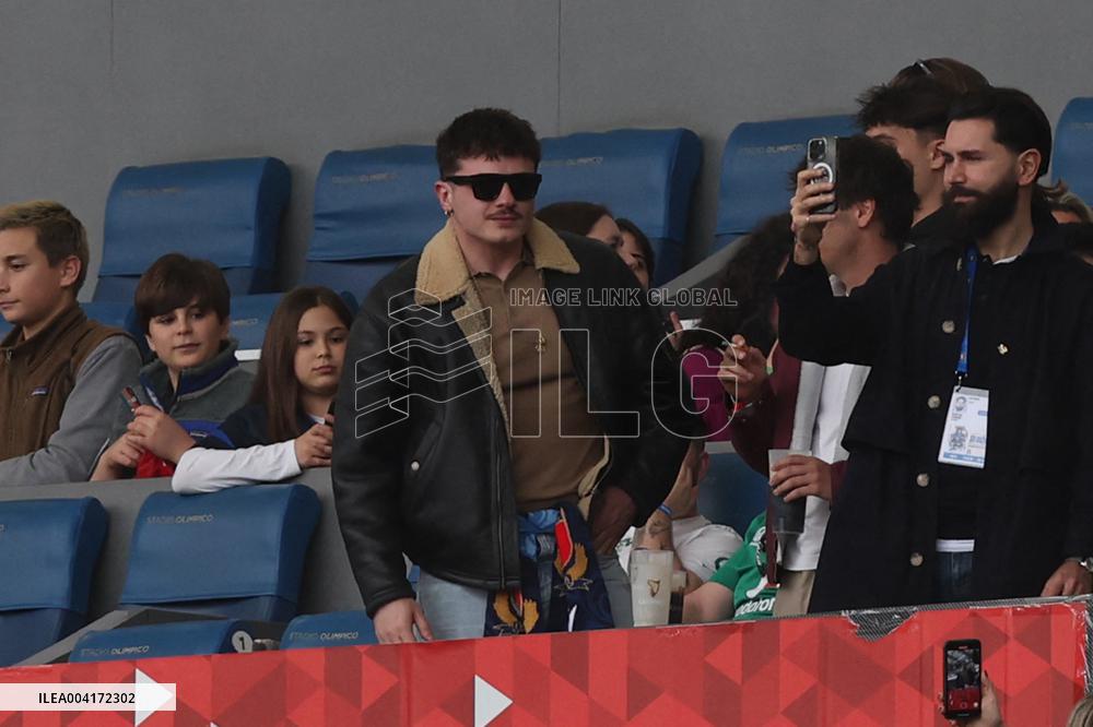 RUGBY: VIP ON THE STADN, WINNER OF SANREMO HOLLY DURING M6N GUINNESS SIX NATIONS 2025 -  match ITALY vs IRELAND at Oympic stadiu